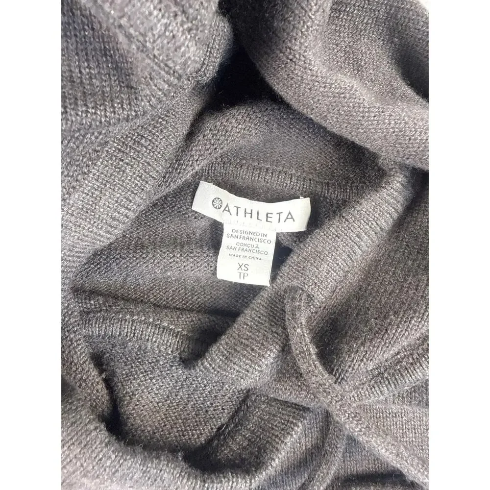 Athleta Hoodie Sweater Womens XS Brown Drawstring Rib Knit Side Slit Pullover